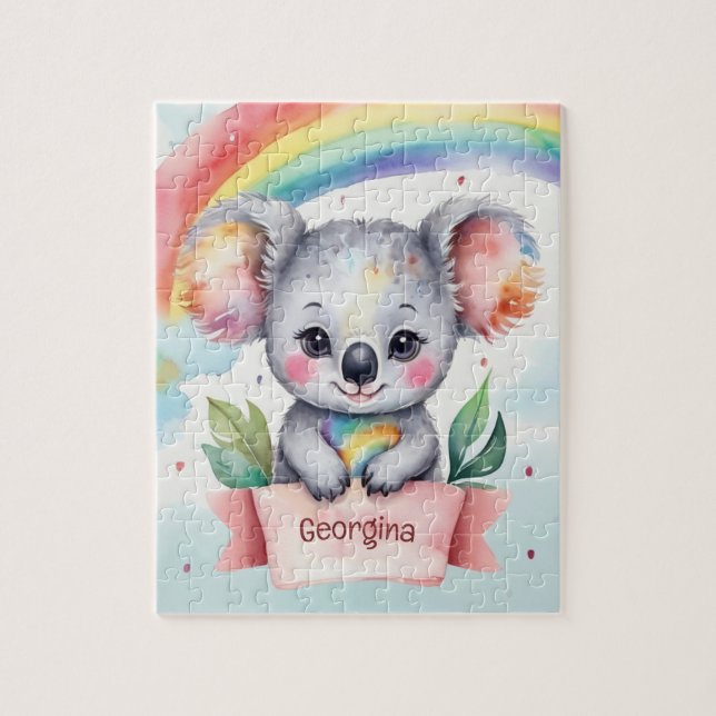 Cute Rainbow Koala Personlig Kids Pussel (Vertikal)