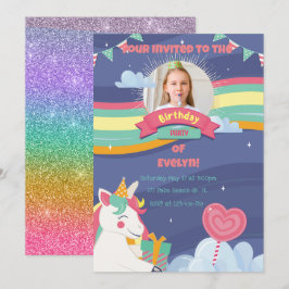 Cute Rainbow Lägg till bild Unicorn Birthday-inbju Inbjudningar