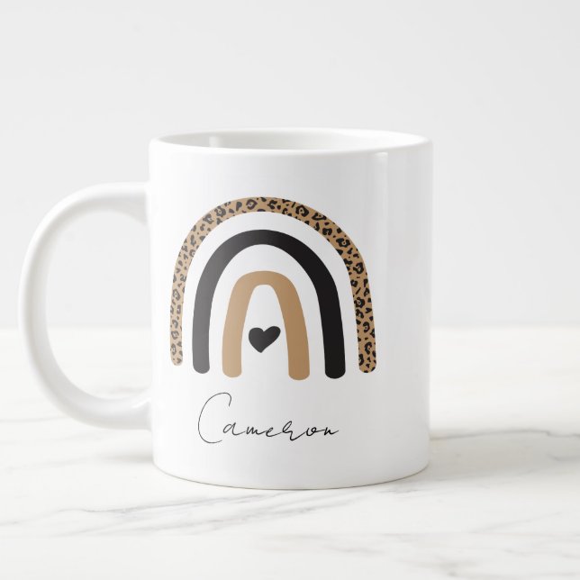 Cute Rainbow Leopard Mönster Jumbo Mugg (Vänster)