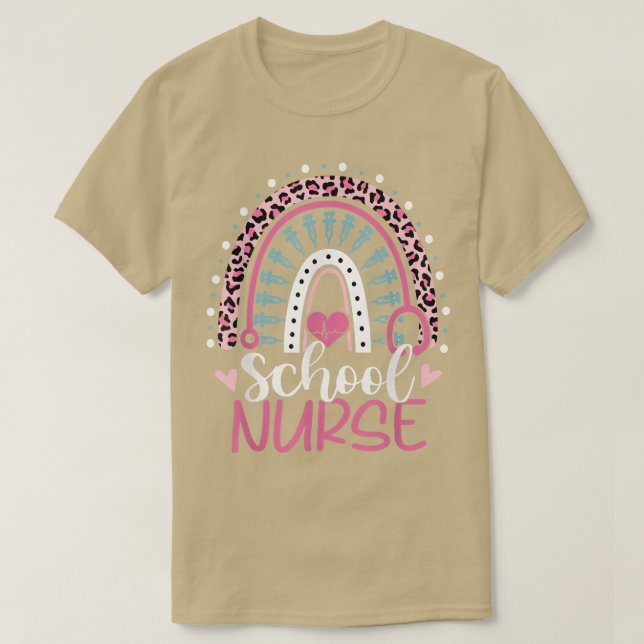 Cute Rainbow Leopard Print School Nurse 100:e dage T Shirt (Design framsida)