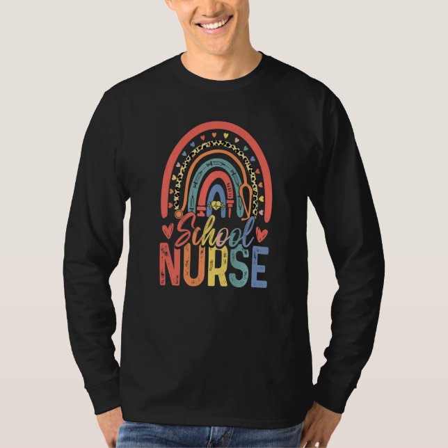 Cute Rainbow Leopard Print School Nurse Back To Sc T Shirt (Framsida)