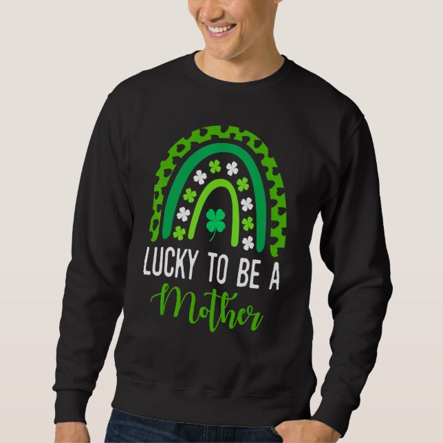 Cute Rainbow Leopard Skriv Shamrock Lucky St Patri Lång Ärmad Tröja (Framsida)