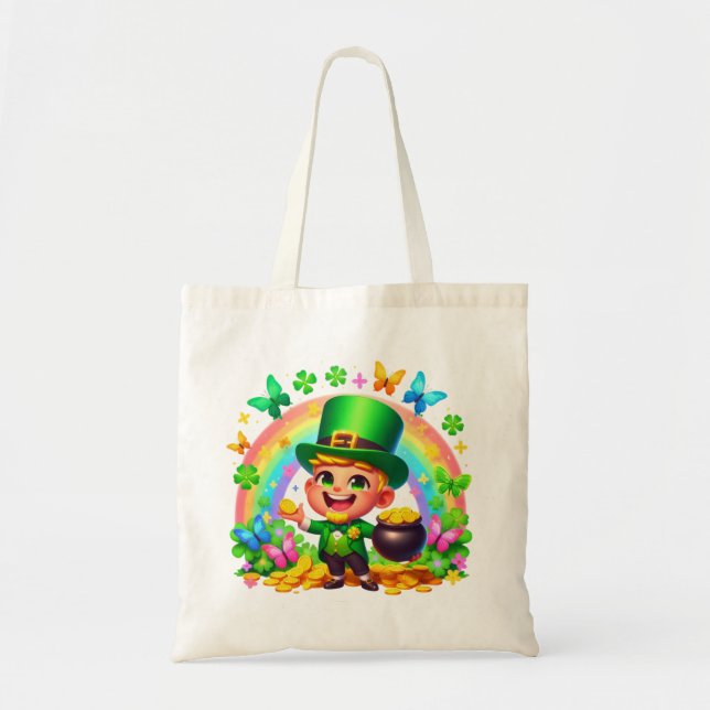 Cute Rainbow Leprechaun med Guld Tygkasse (Framsidan)