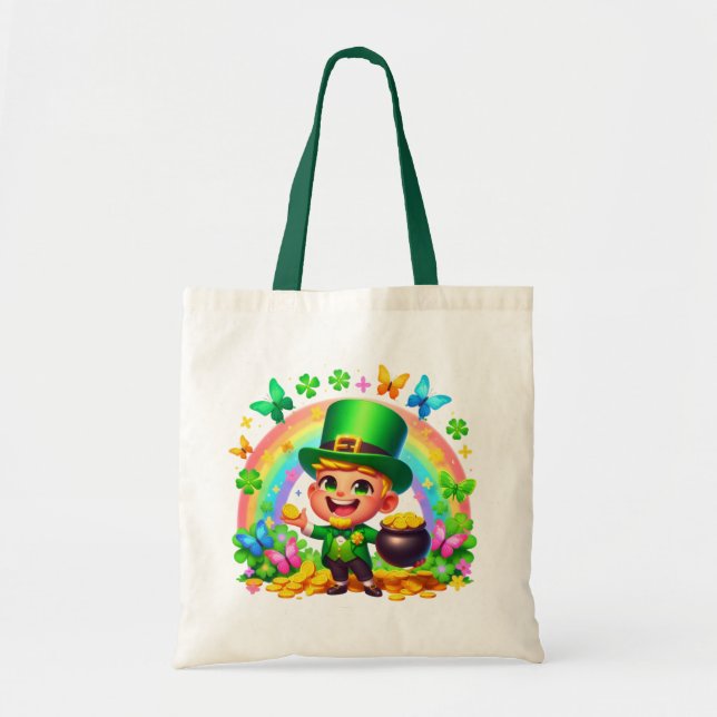 Cute Rainbow Leprechaun med Guld Tygkasse (Framsidan)