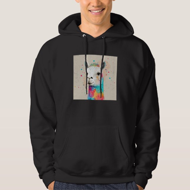 Cute Rainbow Llama Paint Splatter Illustration Col Hoodie (Framsida)