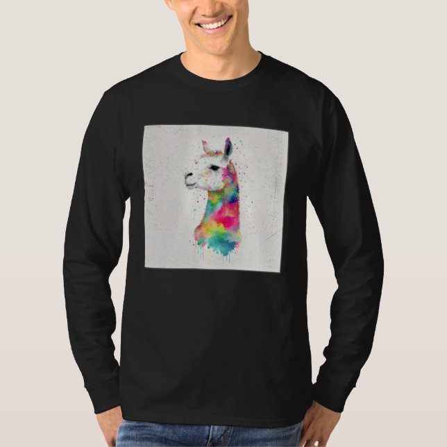 Cute Rainbow Llama Paint Splatter Illustration Col T Shirt (Framsida)
