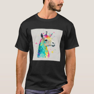 Cute Rainbow Llama Paint Splatter Illustration Col T Shirt