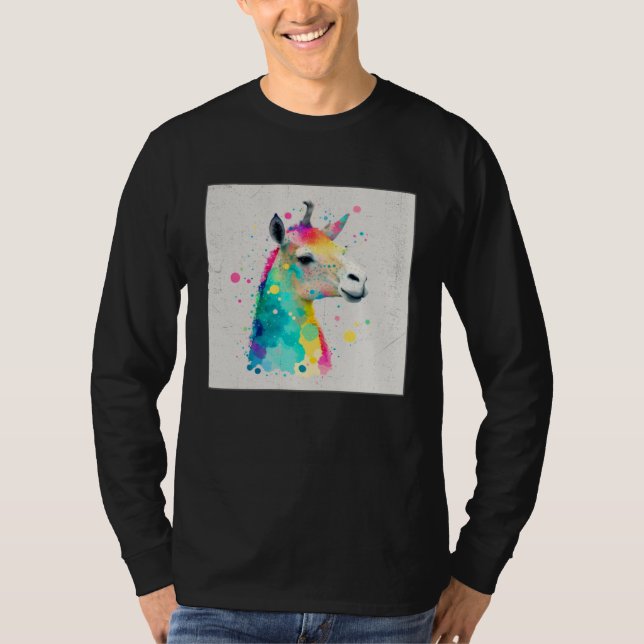 Cute Rainbow Llama Paint Splatter Illustration Col T Shirt (Framsida)