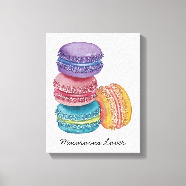 Cute Rainbow Macaroons i vattenfärg Canvastryck (Framsida)