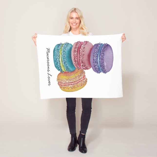 Cute Rainbow Macaroons i vattenfärg Fleecefilt (På plats)