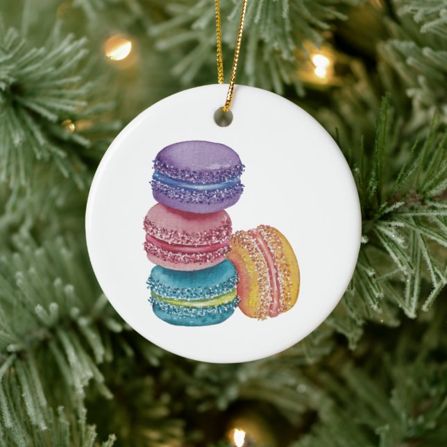 Cute Rainbow Macaroons i vattenfärg Julgransprydnad Keramik (Träd)
