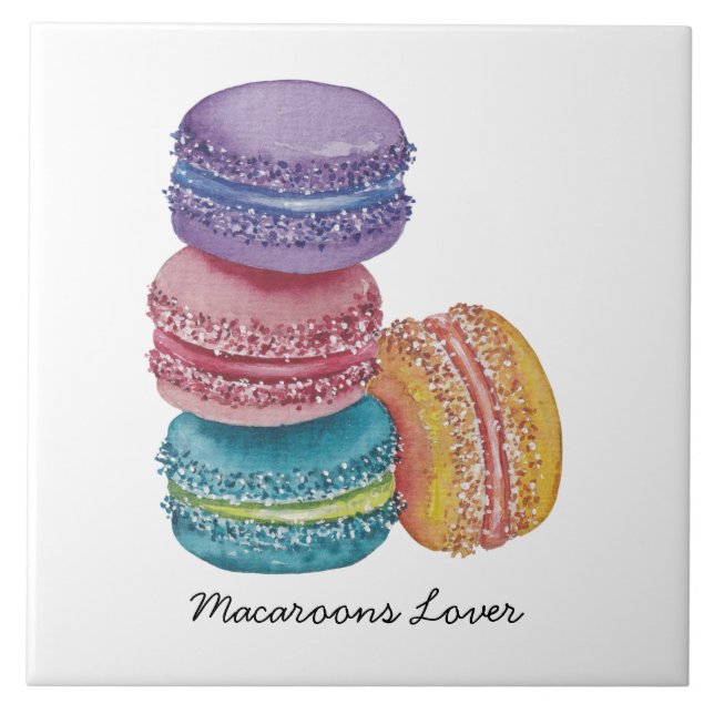 Cute Rainbow Macaroons i vattenfärg Kakelplatta (Framsidan)