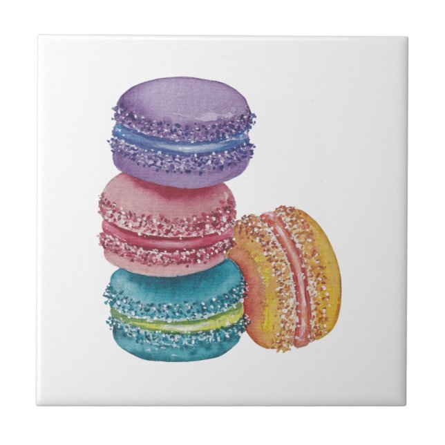 Cute Rainbow Macaroons i vattenfärg Kakelplatta (Framsidan)