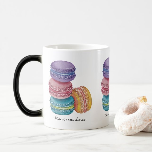 Cute Rainbow Macaroons i vattenfärg Magisk Mugg (Med munk)