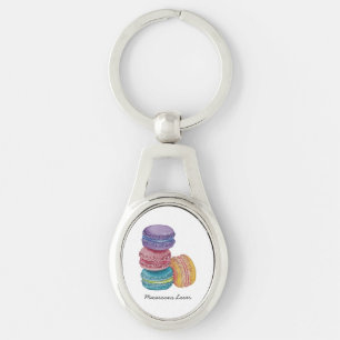 Cute Rainbow Macaroons i vattenfärg Ovalt Silverfärgad Nyckelring