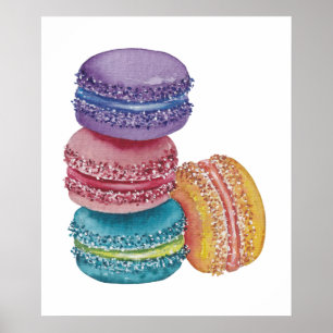 Cute Rainbow Macaroons i vattenfärg Poster