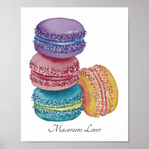 Cute Rainbow Macaroons i vattenfärg Poster