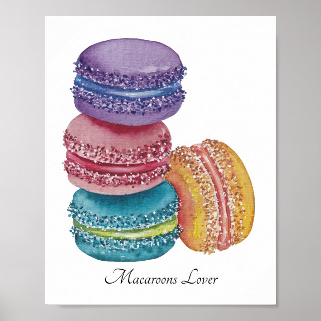 Cute Rainbow Macaroons i vattenfärg Poster (Framsidan)
