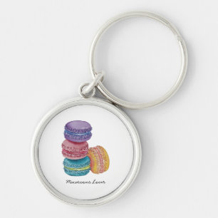 Cute Rainbow Macaroons i vattenfärg Rund Silverfärgad Nyckelring