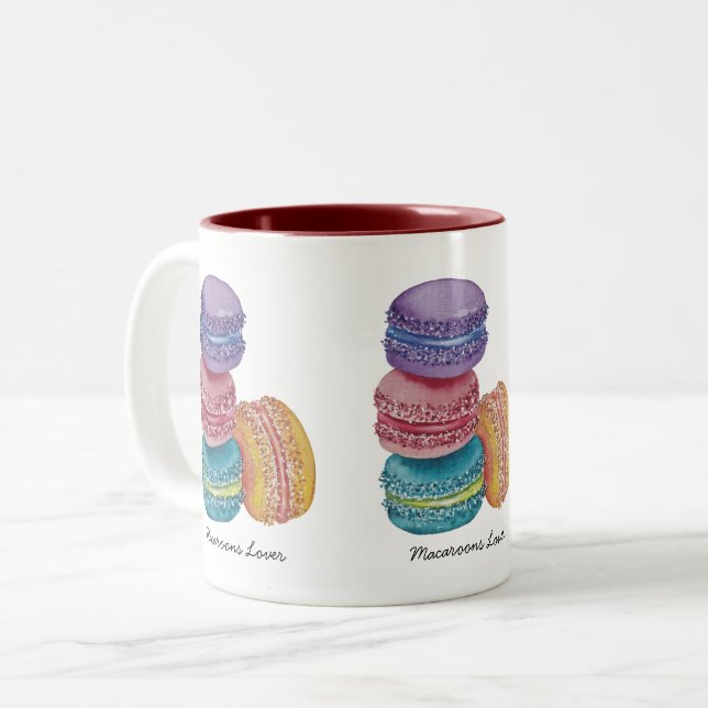 Cute Rainbow Macaroons i vattenfärg Två-Tonad Mugg (Framsida vänster)