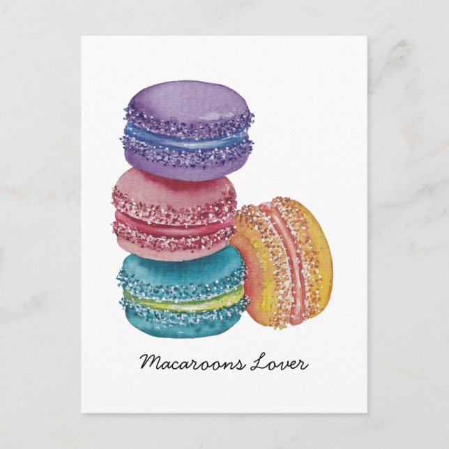 Cute Rainbow Macaroons i vattenfärg Vykort (Framsida)