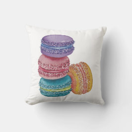 Cute Rainbow Macaroons in Watercolor Cushion Kudde