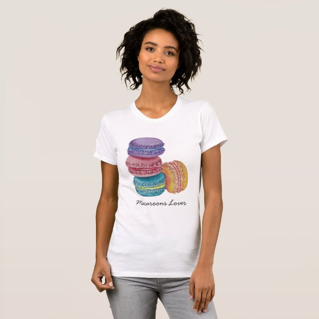 Cute Rainbow Macaroons in Watercolor T-Shirt (Hel framsida)