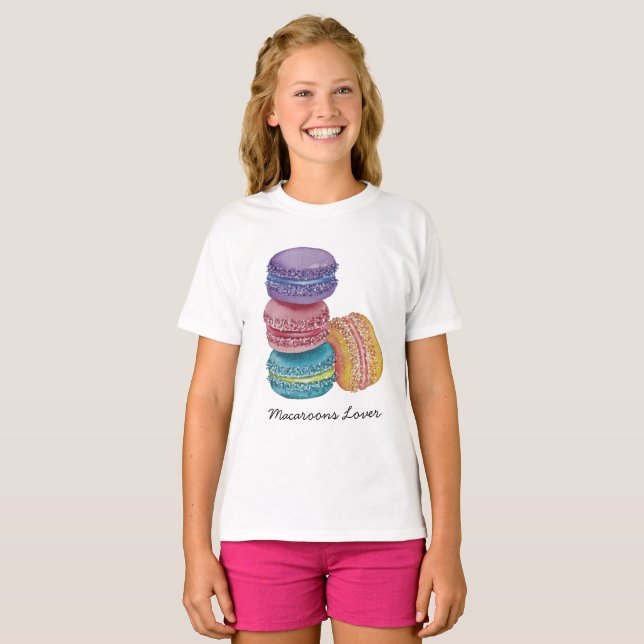 Cute Rainbow Macaroons in Watercolor T-Shirt (Hel framsida)