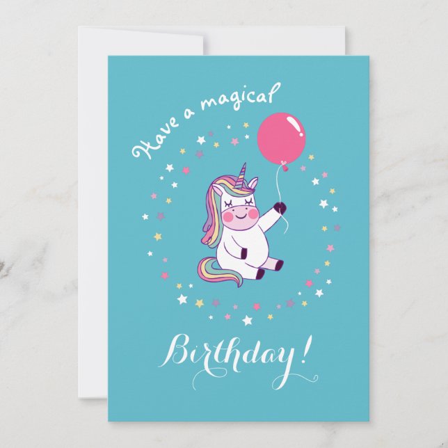 Cute Rainbow Magic Unicorn Birthday Card Tack Kort (Framsida)