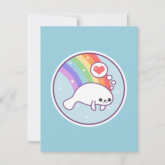 Cute Rainbow Manatee Birthday-inbjudningar Inbjudningar (Framsida)