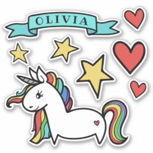 Cute Rainbow-Maned Unicorn Hearts & Stars Klistermärken