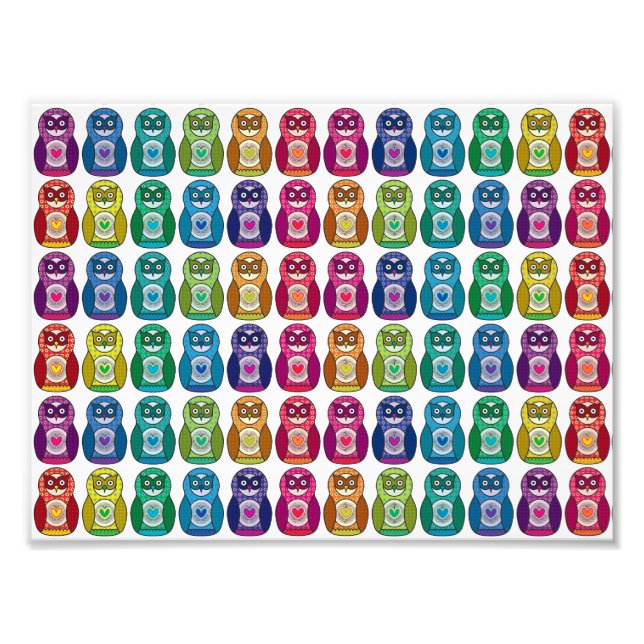 Cute Rainbow Matryoshka Uggla Fototryck (Framsidan)
