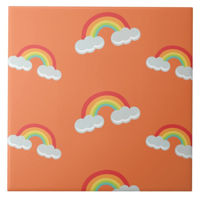 Cute Rainbow med Clouds Mönster Kakelplatta (Framsidan)