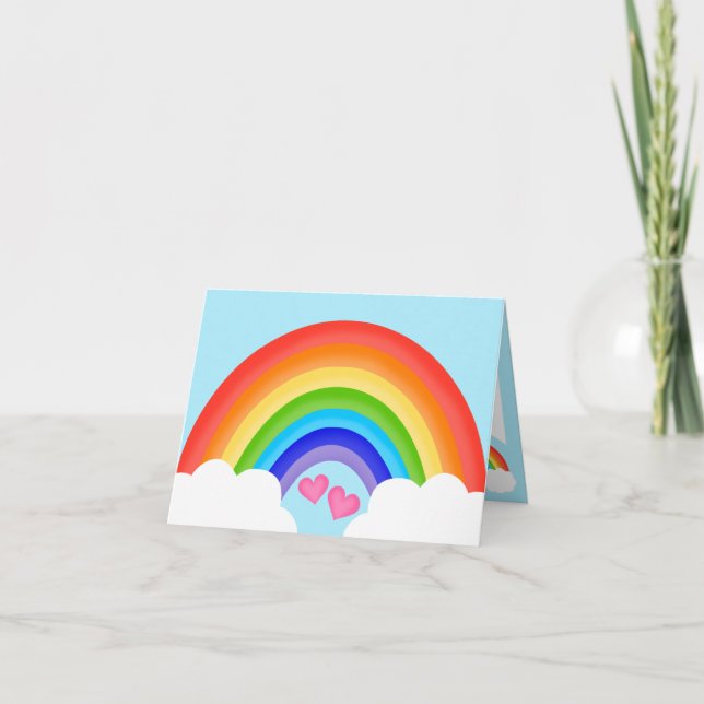 Cute Rainbow med Rosa Hearts and Clouds Anteckningskort (Framsida)
