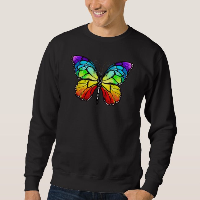 Cute Rainbow Monarch Butterfly Aesthetic Lång Ärmad Tröja (Framsida)