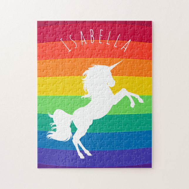 Cute Rainbow Mönster White Unicorn Personlig Pussel (Vertikal)