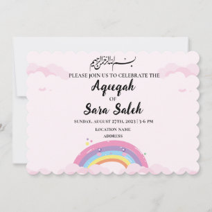 Cute Rainbow Muslim Aqiqah Girl InvestigCard Inbjudningar
