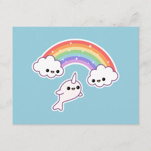 Cute Rainbow Narwhal Födelsedagsfest inbjudan