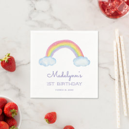 Cute Rainbow och moln med Lila födelsedag Pappersservett