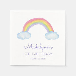 Cute Rainbow och moln med Lila födelsedag Pappersservett