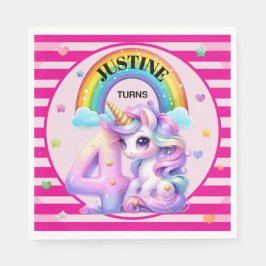 Cute Rainbow och Unicorn 4e födelsedagen Pappersservett