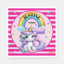 Cute Rainbow och Unicorn 5:e födelsedagen Pappersservett
