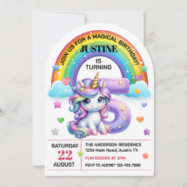 Cute Rainbow och Unicorn 5:e Födelsedagsfesten Inbjudningar