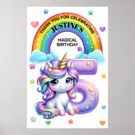 Cute Rainbow och Unicorn 5:e Födelsedagsfesten Poster