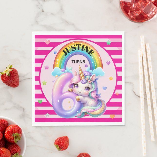 Cute Rainbow och Unicorn 6e Birthday Pappersservett (Insitu)