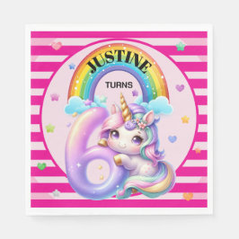 Cute Rainbow och Unicorn 6e Birthday Pappersservett