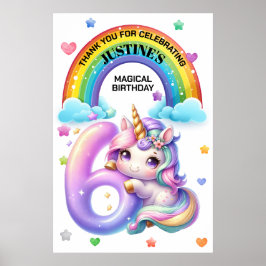 Cute Rainbow och Unicorn 6e Födelsedagsfest Poster