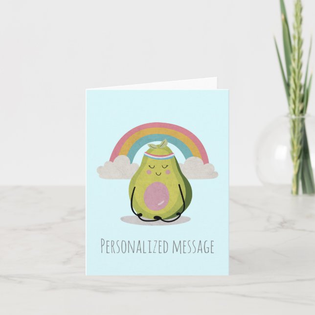 Cute Rainbow över Avocado gör Yoga Tack Kort (Framsida)