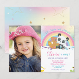 Cute Rainbow Panda Art Party Paint Birthday Photo Inbjudningar