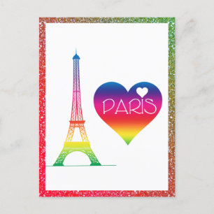Cute Rainbow Paris Heart Eiffel Torn Vykort